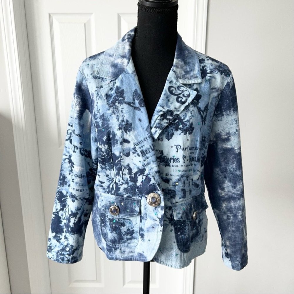 New Direction Sequins Tie Dye Floral Pattern Blazer